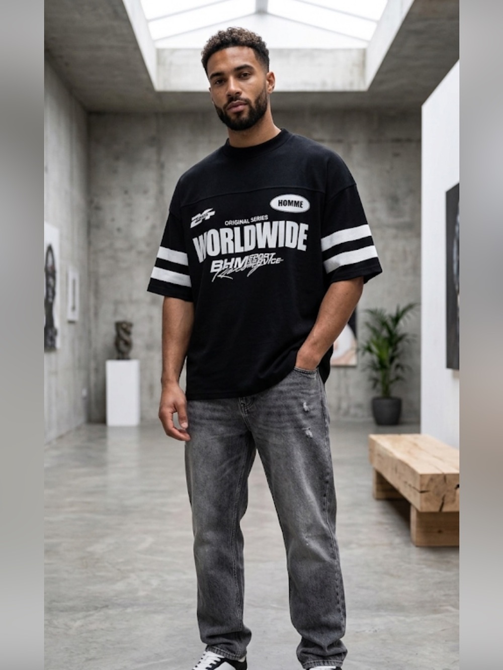 BoohooMAN Black "Worldwide" Racing Jersey Tee - Size L